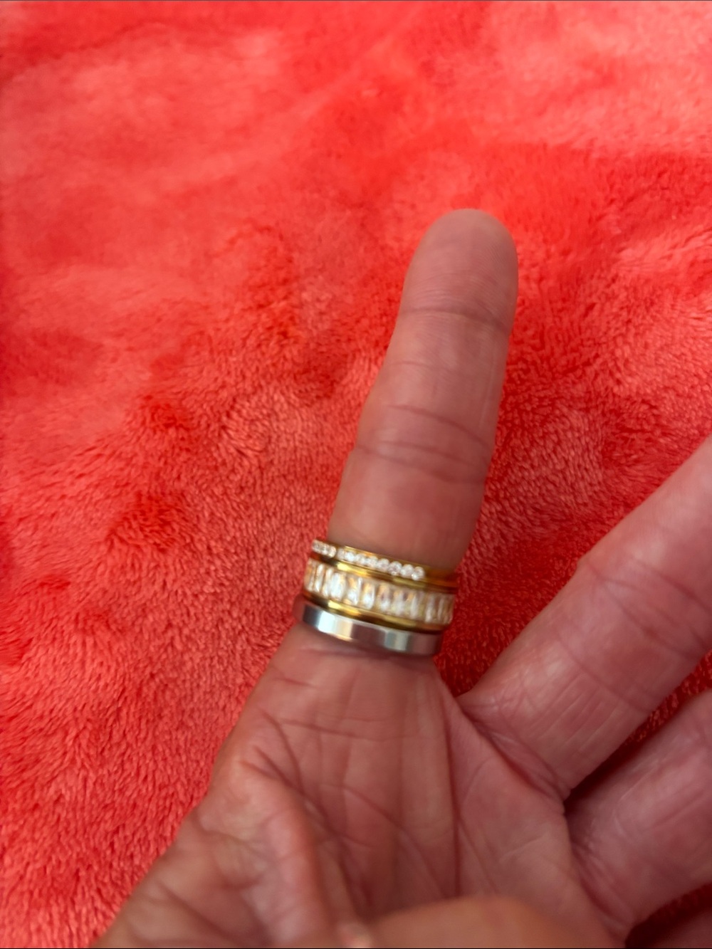 Chansutt Two-Tone Gold and Silver Stackable Ring with Crystal Rows Called Luna - Picture 2 of 3